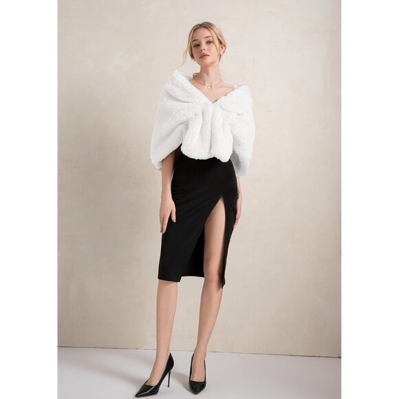 🆕 Fashowlife New Faux Fur Cloak Shawl Women White Scarf Warm Wrap Stole Shrug - Picture 8 of 8